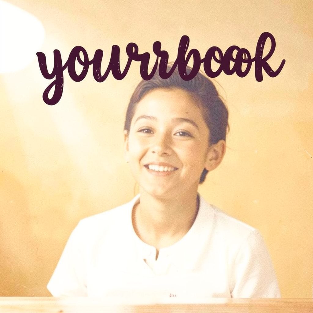 Bright yearbook-style album aesthetic with playful handwritten typography feel, warm tones